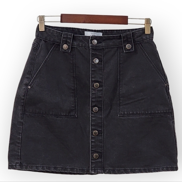 New Look Mini Black Denim Button Front Skirt Size US 6 - Picture 1 of 16